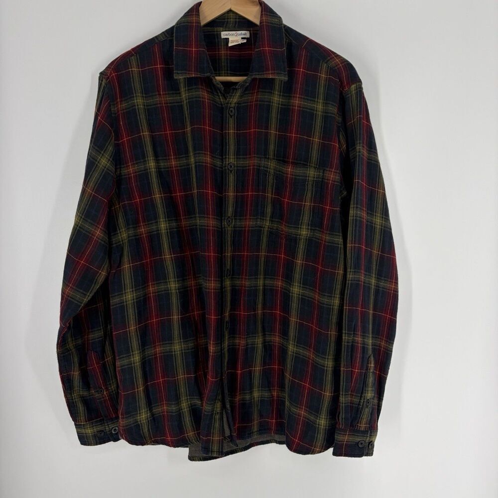Carbon 2 Cobalt Shirt Size Medium Men Red Navy Upper Echelon Button Up Plaid
